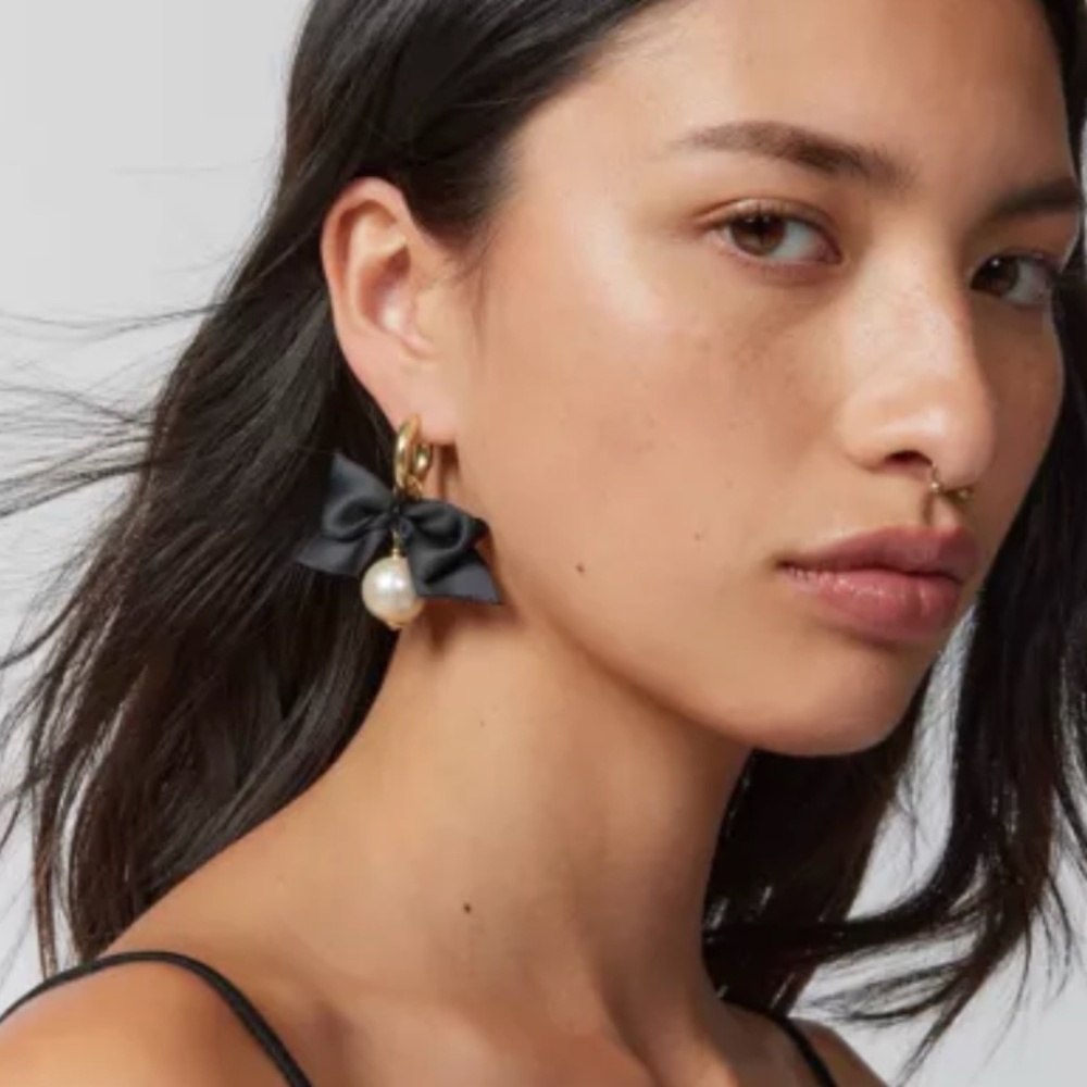 Urban Outfitters Gold Hoops With Black Bows